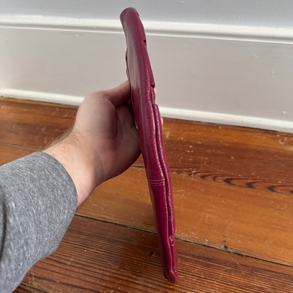 Hobo International Fuchsia Pleated Patent Leather Crescent Shape Clutch Bag